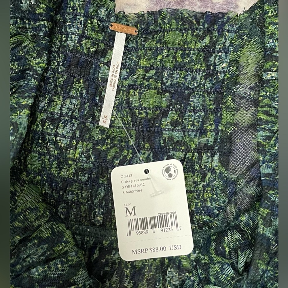 NWT Free People Penelope Blouse Deep Sea Combo Size Medium - Picture 6 of 10